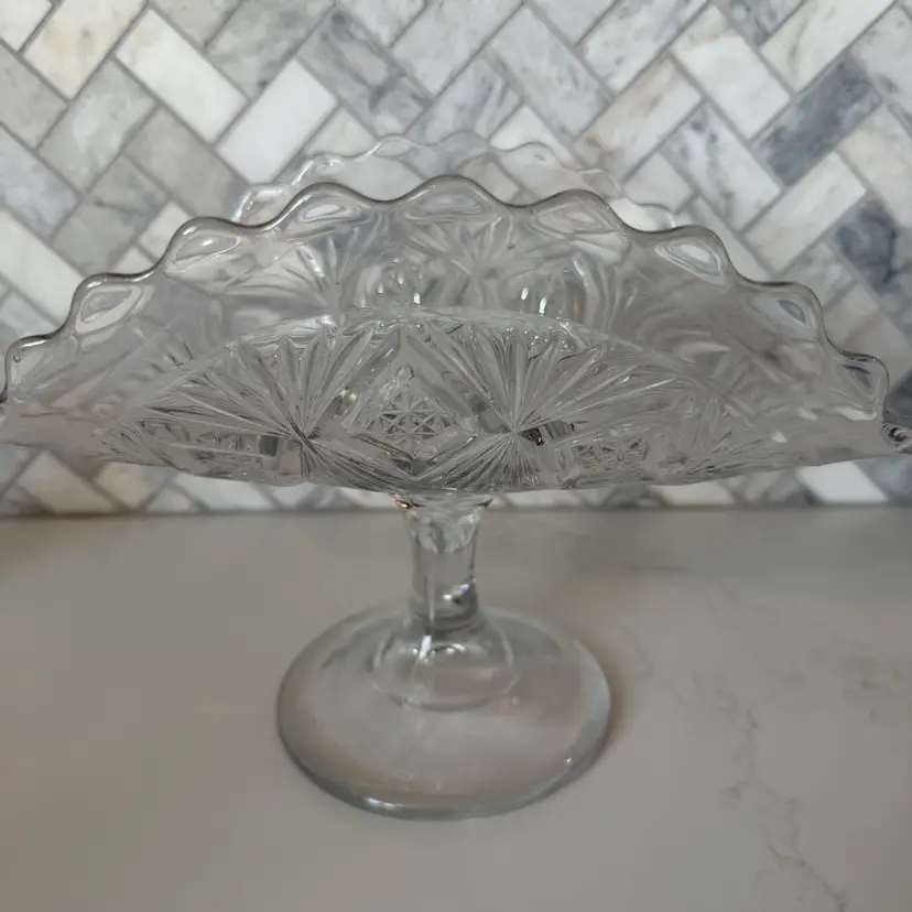 American Pressed Glass (EAPG) banana stand.- Clear  6.5” High By 9” Long