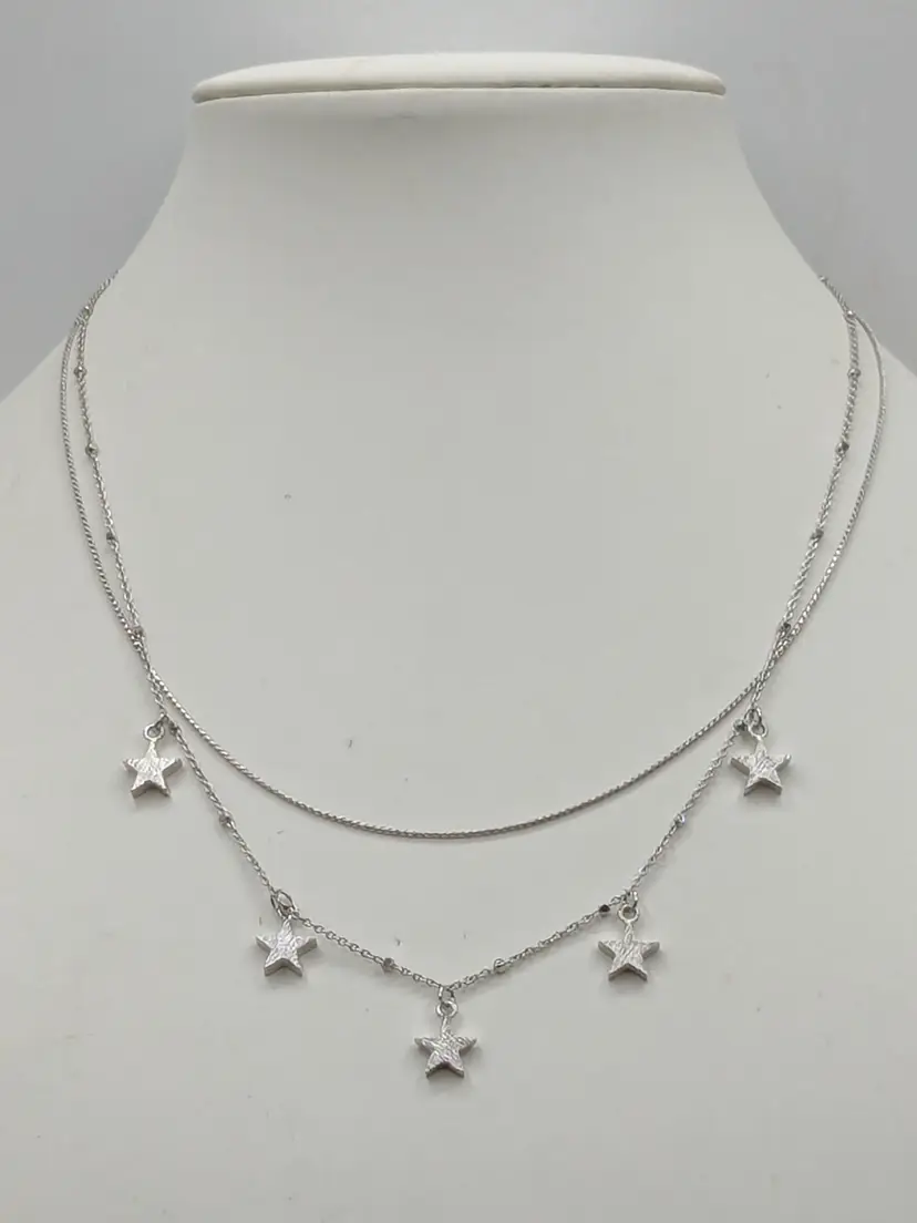 Columbus Silver Tone Star Charm Layered Necklace NWT