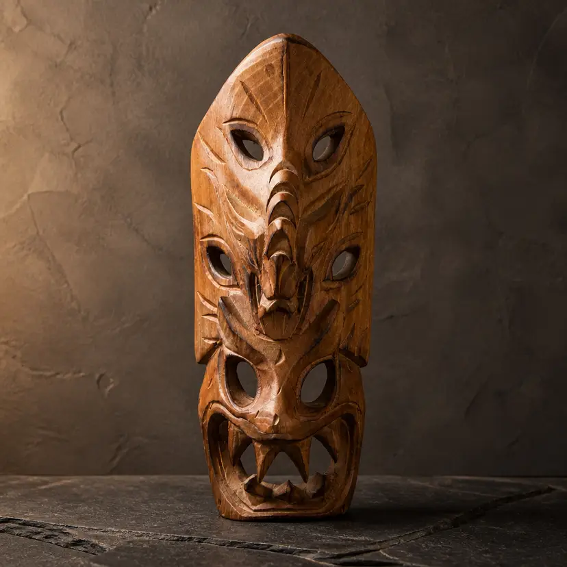 Hand Carved Wooden Tribal Wall Mask, 8.5"