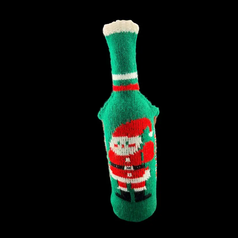 Vintage Santa Wine Bottle Sock/Cover 13” Tall x 4.5” Wide