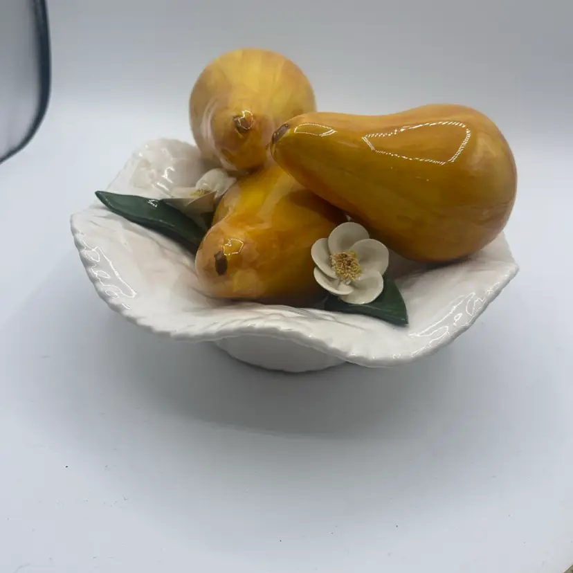 Ceramic Italian Fruit Basket Bowl Pears, And Flowers 8“ X 5“