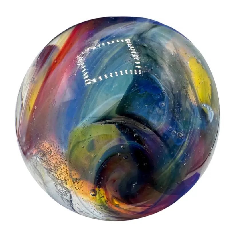 Art Glass Marble Multicolored Swirl Pink Blue Yellow Bubbles Unsigned 0.98”