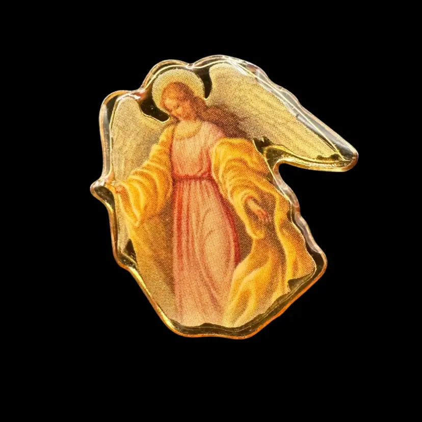 Sweet Puffy Enameled Angel Pin, Unmarked 1”T