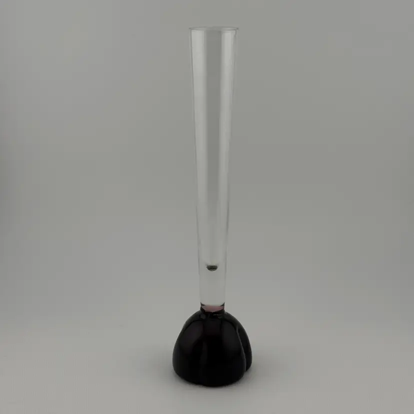 Minimalist Amethyst Art Glass Bud Vase - Clear Stem Purple Bubble Base