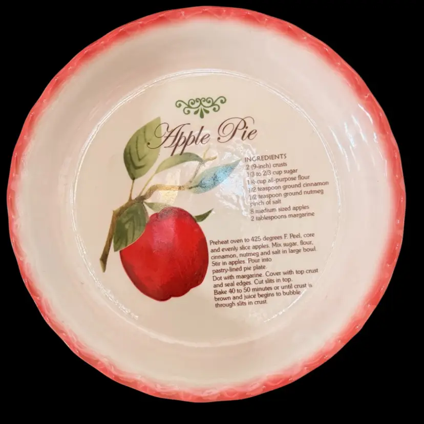 10” Ceramic Apple Pie Plate / Baker  With Recipe Excellent Condition, Never Used