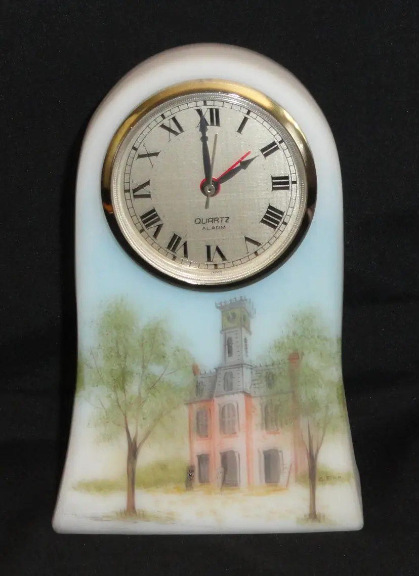 Signed Fenton Art Glass Clock ~ Hand Painted ~ Waynesboro Pa Opera House