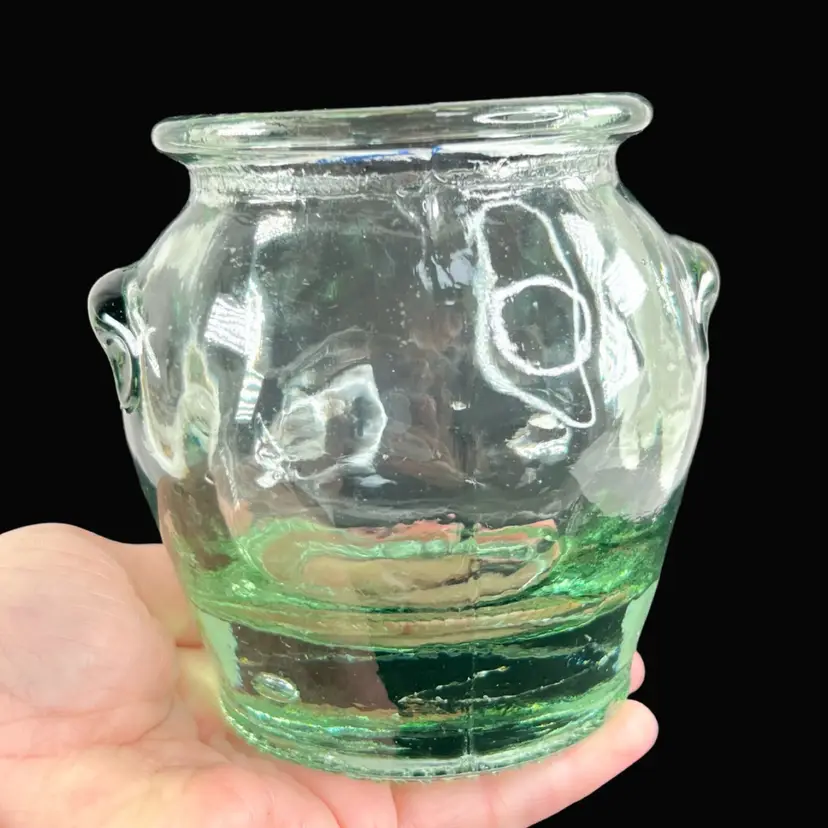 Green Glass Mini Pot / Cauldron / Vase- HEAVY Base