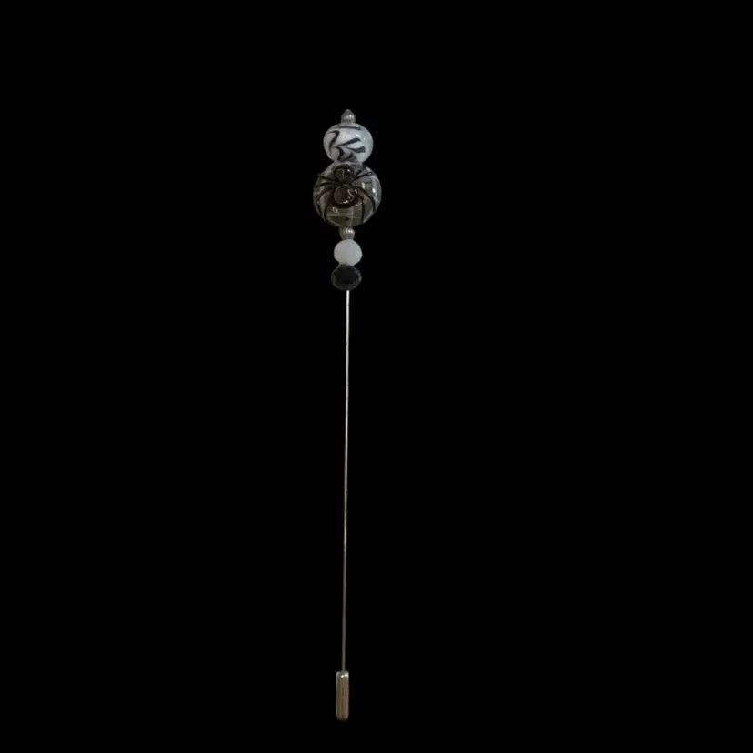 Hat Pin With Lampwork Glass Spider Bead On Silver Toned Metal