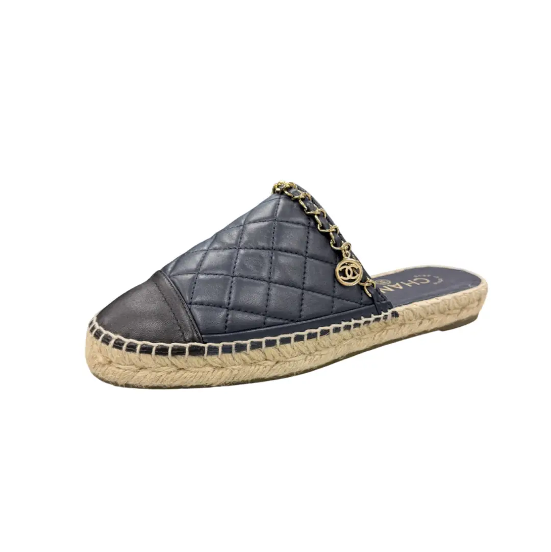 Chanel Navy/Black Espadrille Slide Sz 36