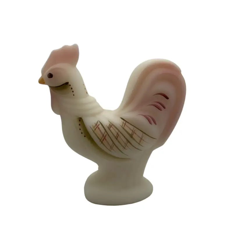 Fenton Opal Satin Art Glass Rooster - Folk Art Series - Signed 5”