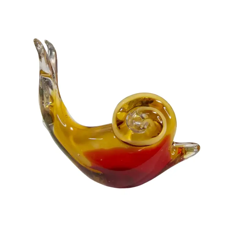 031. Red & Amber Glass Snail 4”