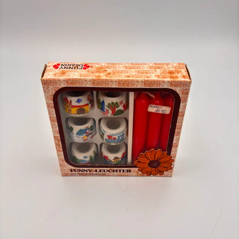 VTG Funny Leuchter Porcelain Mini Candlestick  Holder Red Candlestick W Germany