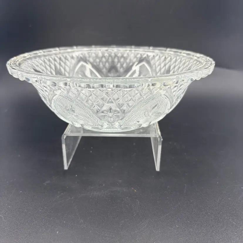 Vintage KIM Glass Bowl With Hearts, Roses, Diamonds, And Fleur De Lis Design