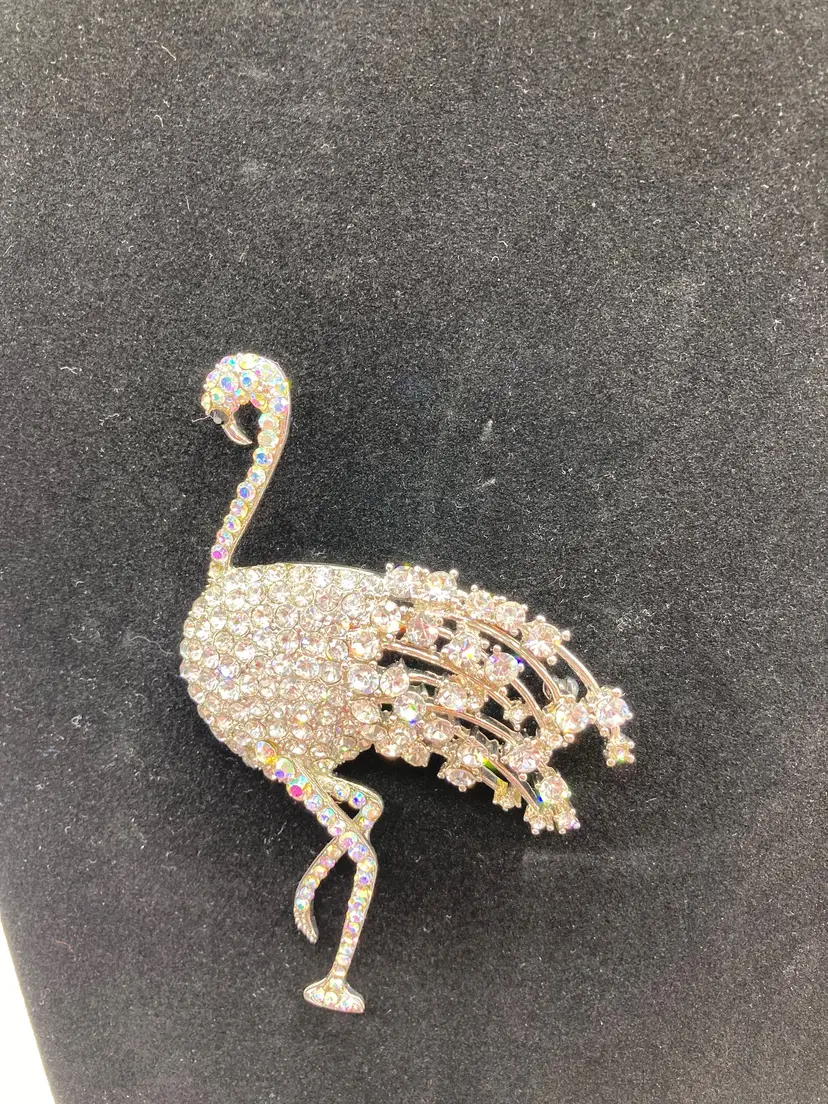 Large Clear Stone Rhinestone Flamingo
