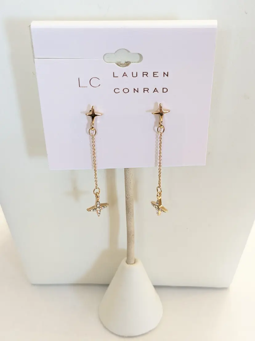 LC Lauren Conrad Gold Tone Dangle Cross Pierced Earrings NWT