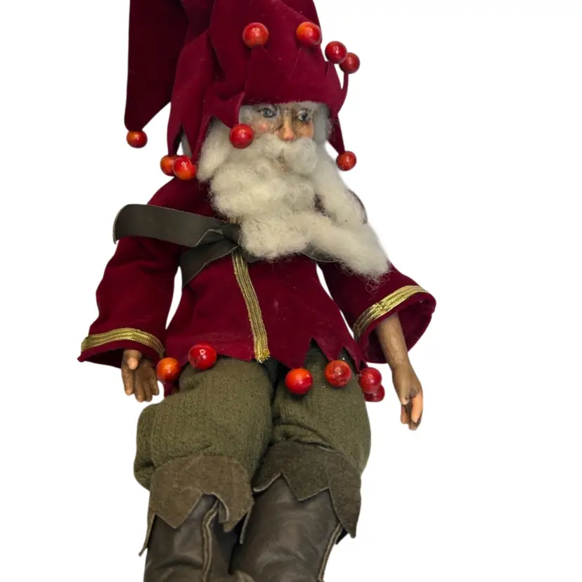 Vintage Plastic Head And Arms Cloth Santa Dressed In Red Character 12” Tall