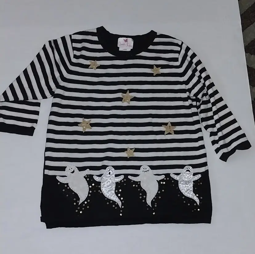 Vintage 90s Quacker Factory Halloween GHOST Sequined Sweater, Woman's Large