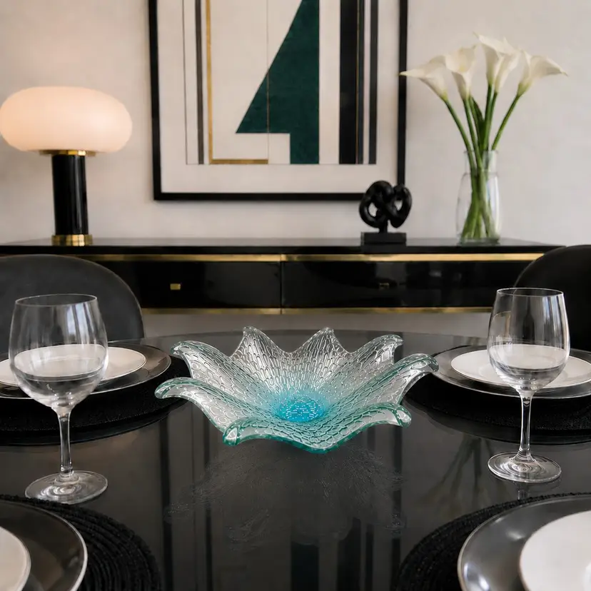 Vintage Iridescent Teal Glass Starburst Bowl