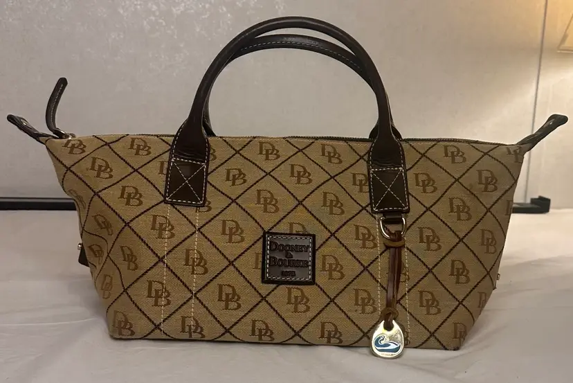 Dooney & Bourke Signature Canvas Tote Bag – Brown Monogram with Leather Trim