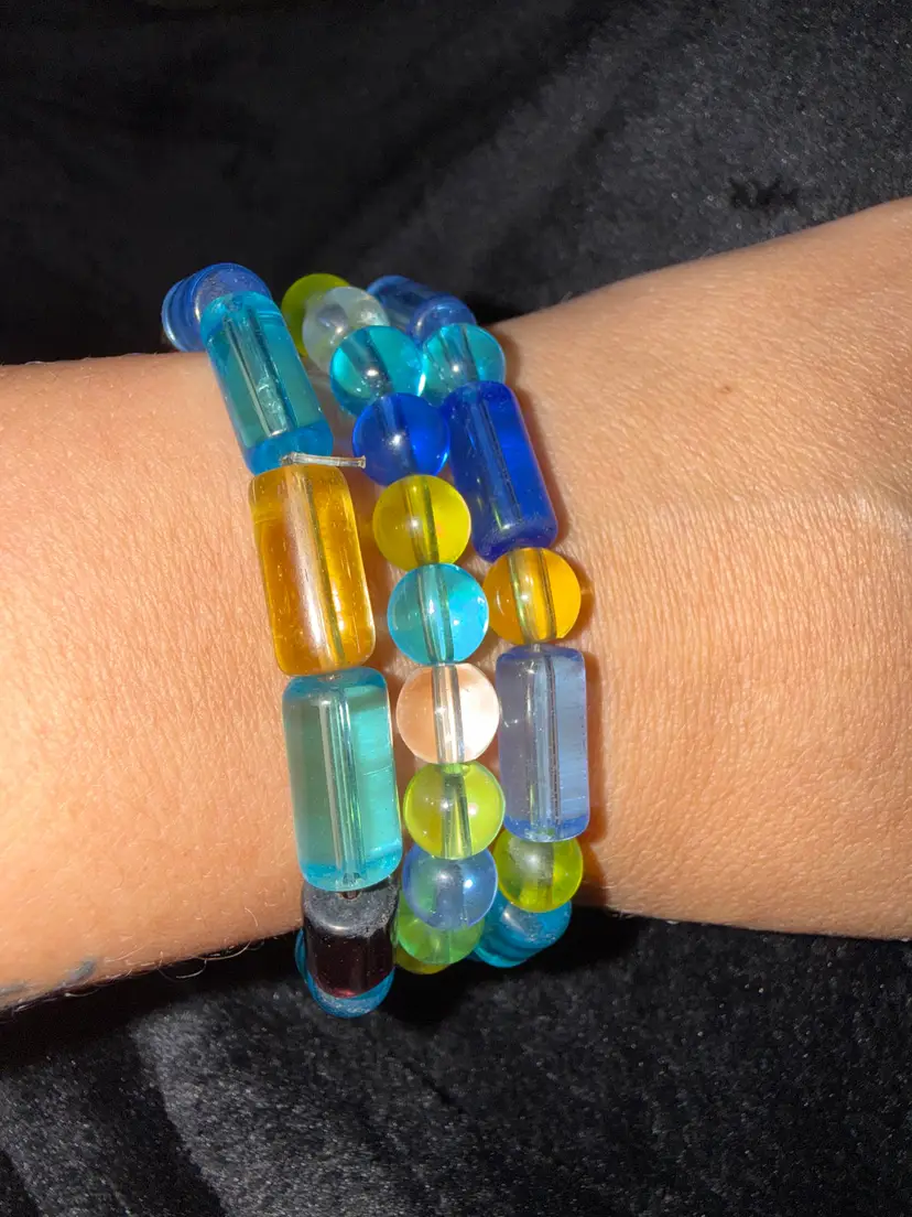 Glass colorful beaded bracelet set of three