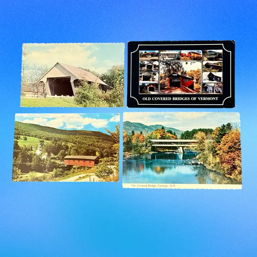 Lot/4 Vintage Covered Bridge DB Postcards, Two Unused