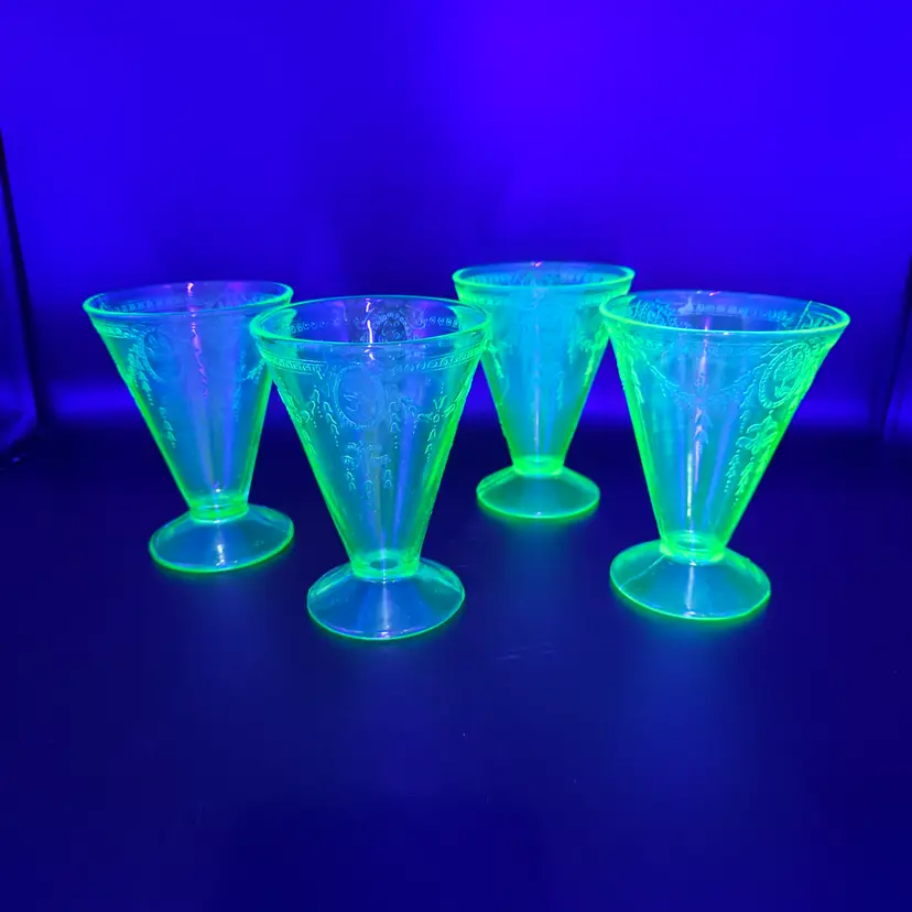 Uranium 8oz Footed Tumblers "Rose Cameo" Set of 4