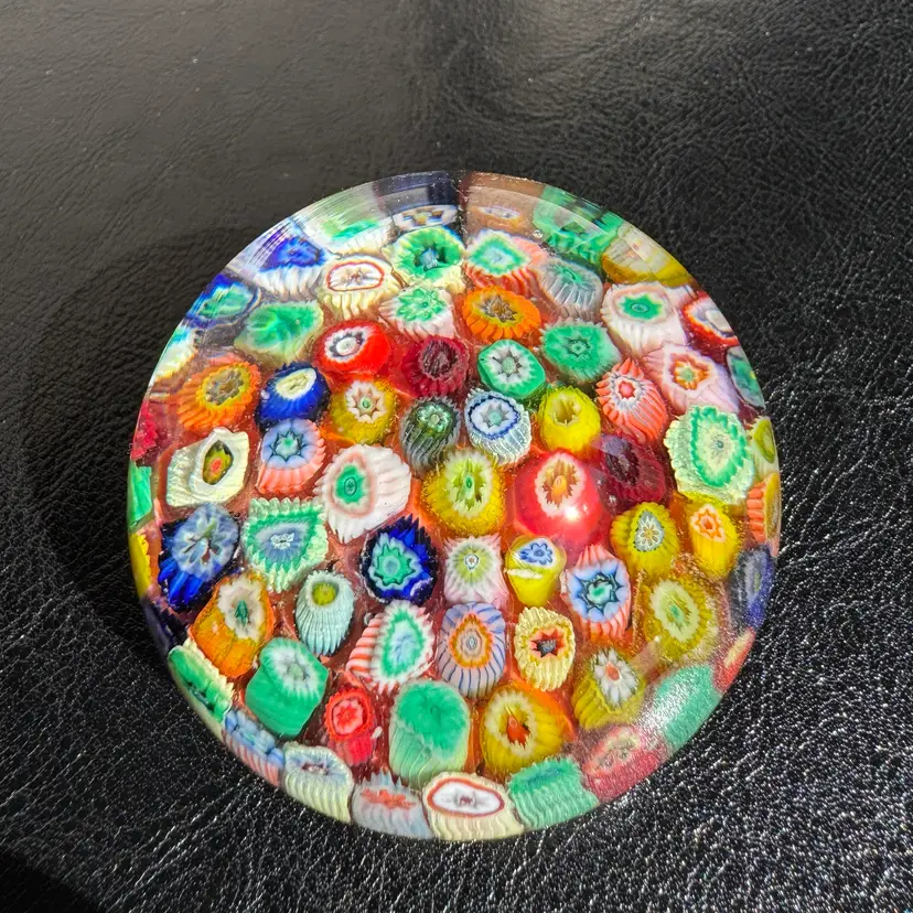 #0061 A colourful mid-century Strathearn millefiori glass paperweight.