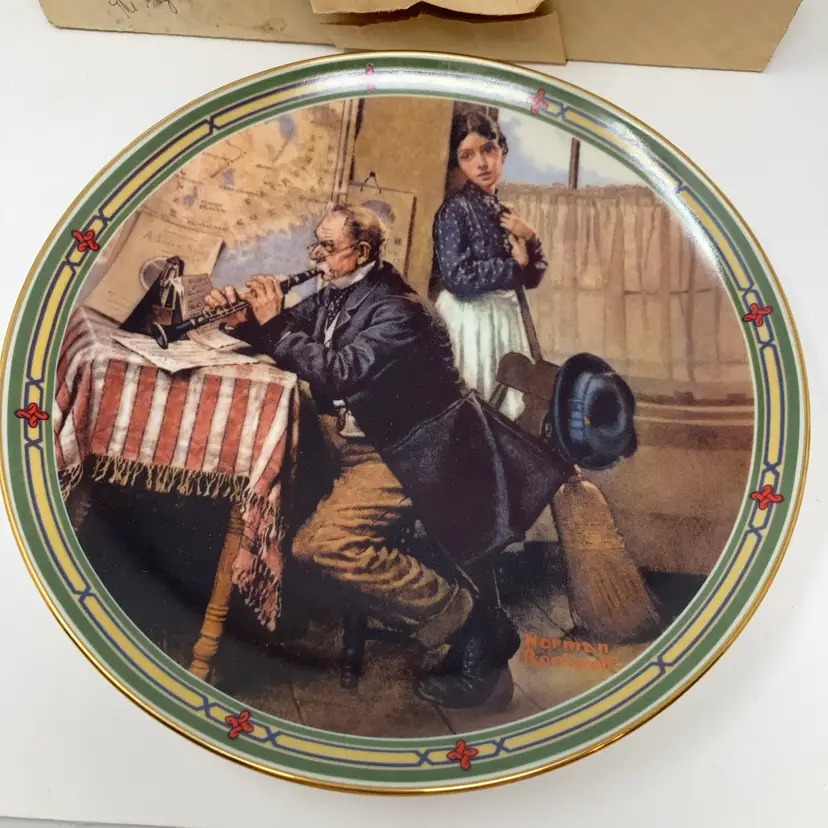 1986 Norman Rockwell “The Musician’s Magic” 8 1/2” Collector Plate #2224E!  Certificate Of Authenticity And Original Box! READ! Box Has Seen Better Days As Shown In Pics!