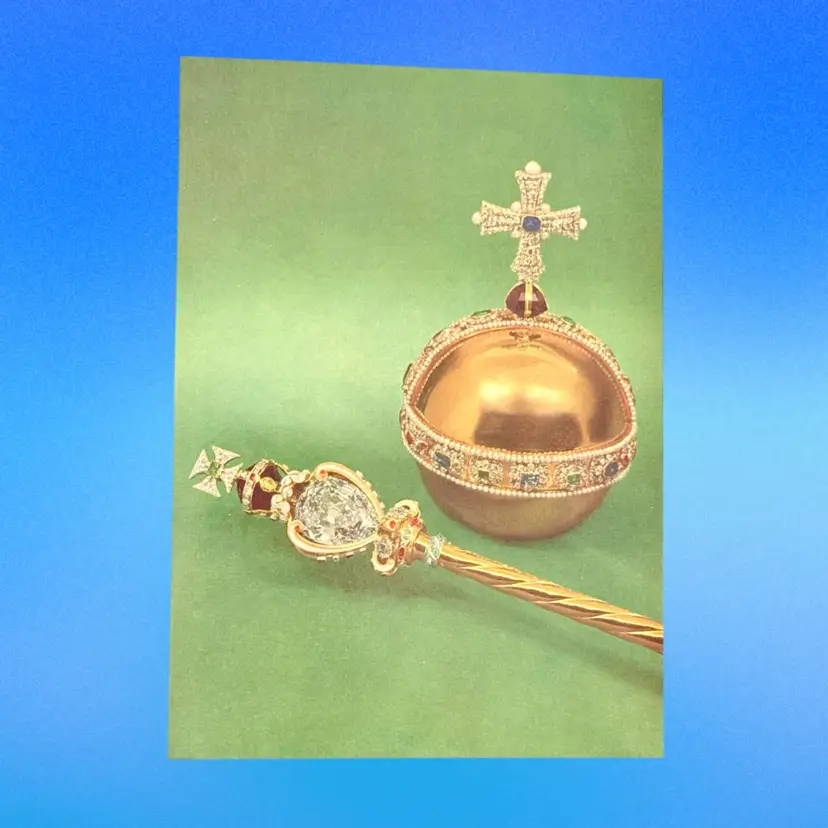 Vintage Sovereign’s Orb & Head Of The Sovereign’s Sceptre w Cross Continental DB Postcard, Unused