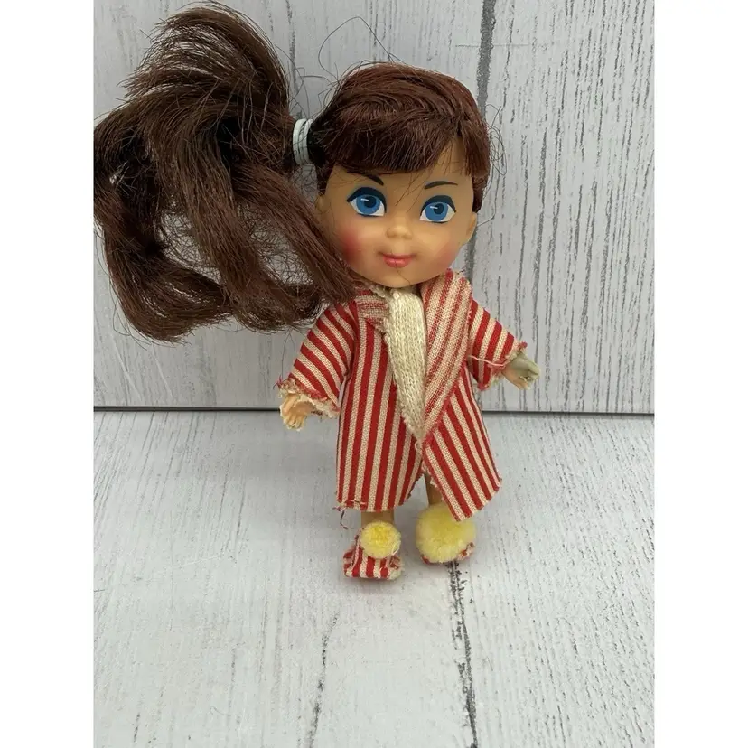 Liddle Kiddles Soapy Siddle Red Striped Robe + Slippers Vintage Mattel Doll 1966