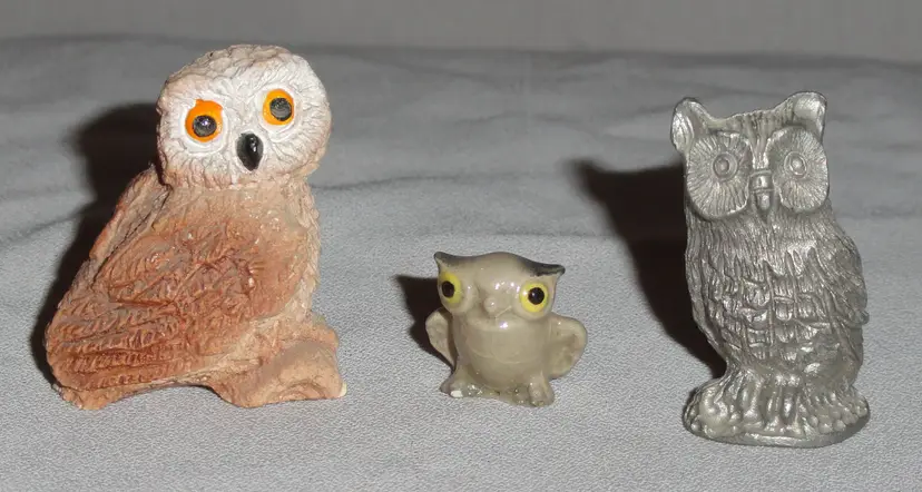 3 pc Vintage Miniature Owls ~ Pewter ~ Resin ~  Hagen-Renaker