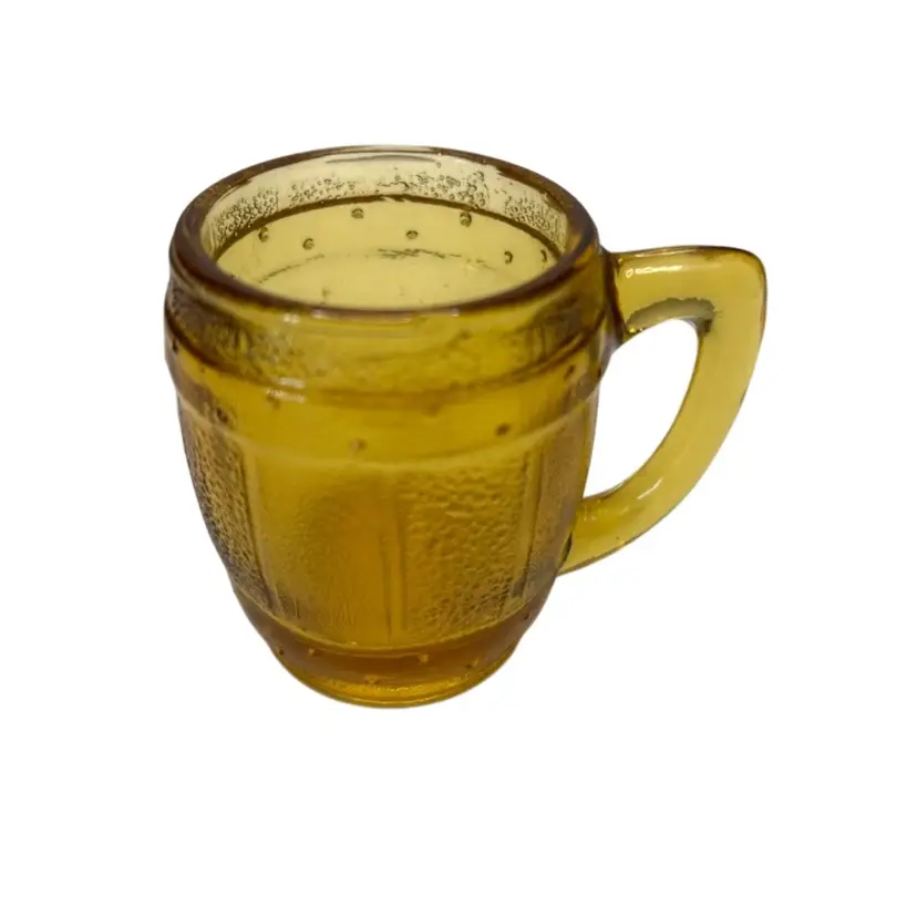 Vintage Amber Glass Mini Beer Barrel Mug Toothpick Holder 2 1/2” Tall Glass Imperfection