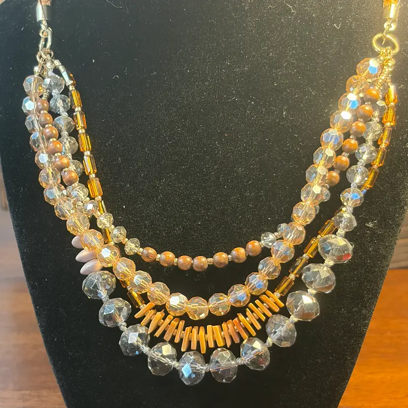 Brown/amber Bead- Leather Necklace 22 Inch