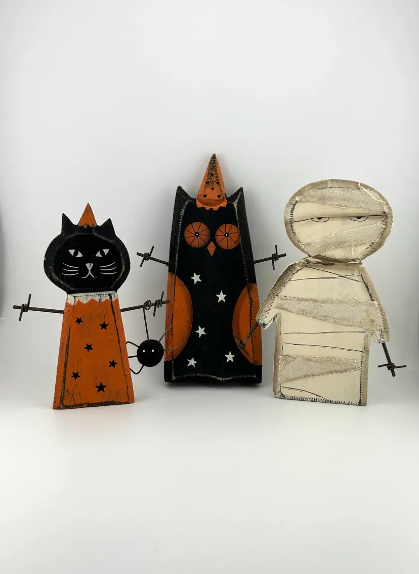 Set of 3 Primitives By Kathy Wooden Halloween Decor Pieces