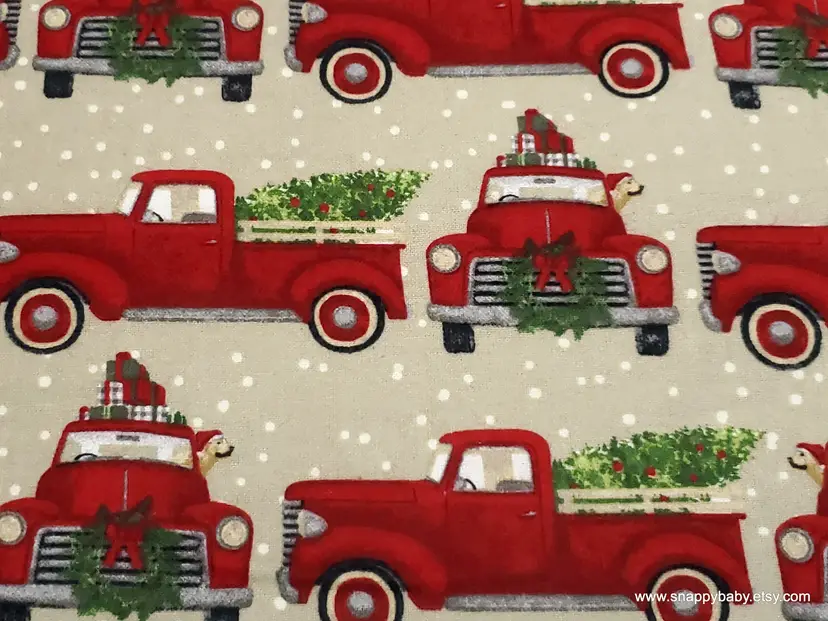 Red Truck Christmas Tree Flannel Fabric Remnant - 100% Cotton - Choose Size - Soft Craft & Quilting Fabric