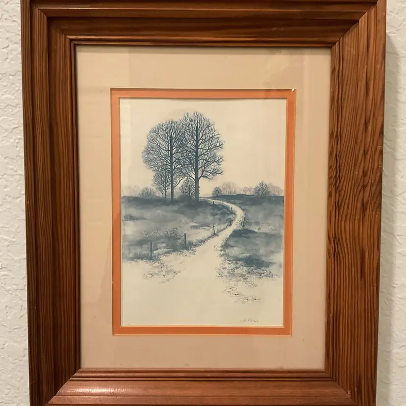🚶🏻‍♀️🪾Wood Framed Blue Winter Landscape Of Rural Path