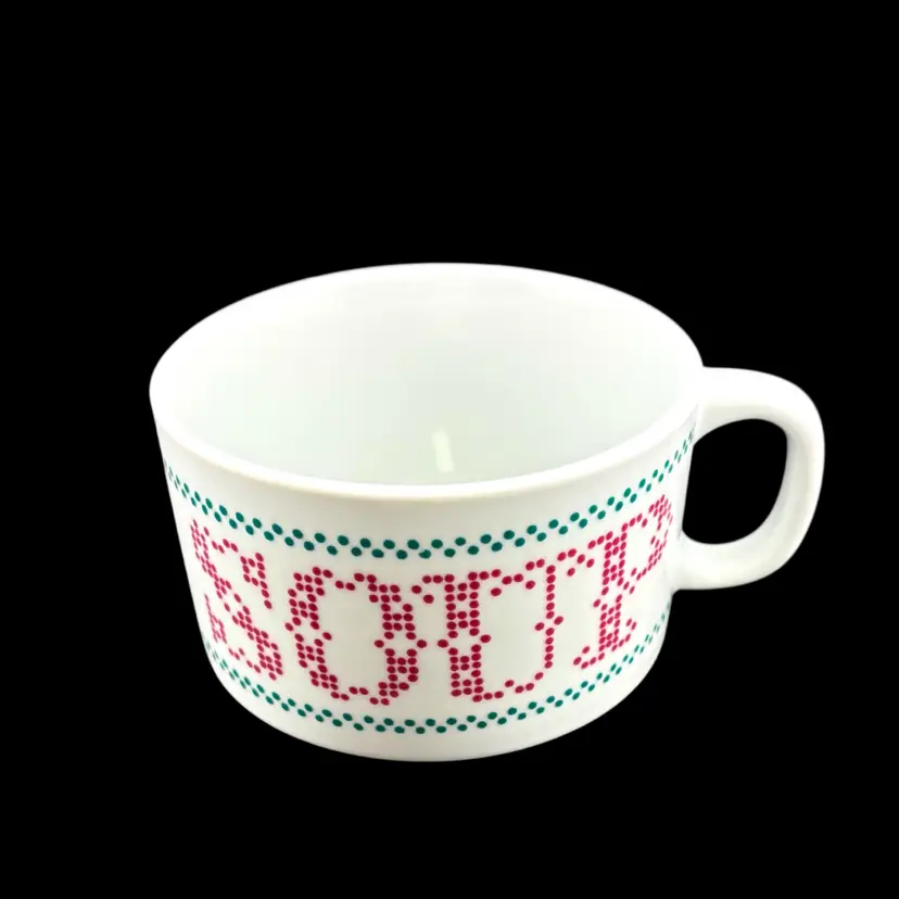 Vintage Cross Stitch Pattern Soup Mug/Cup Made By Houston Harvest 5.5” At Handle x 2.75” Tall