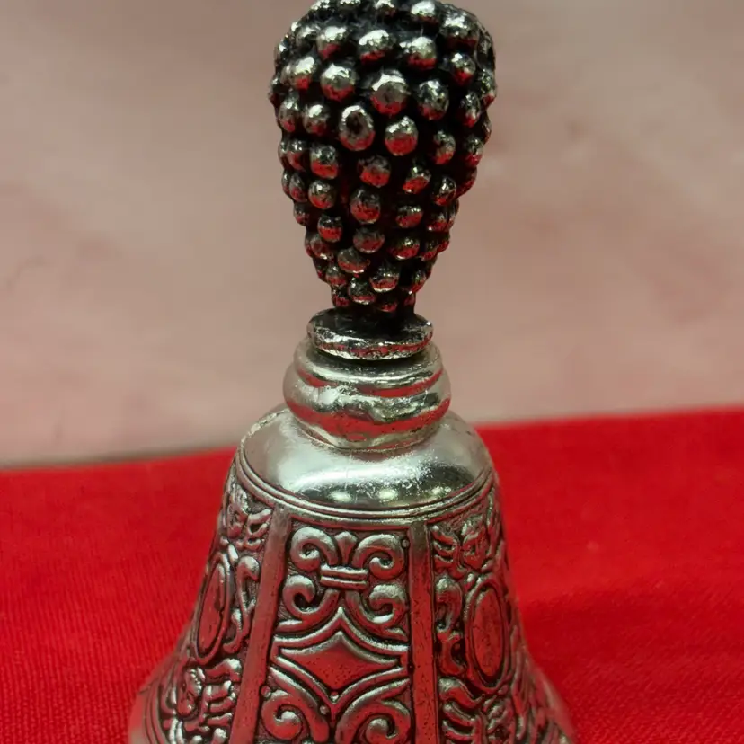 Vintage Silver Tone Bell Grape Cluster Handle Ornate Cherub Angels Roses 3.25"