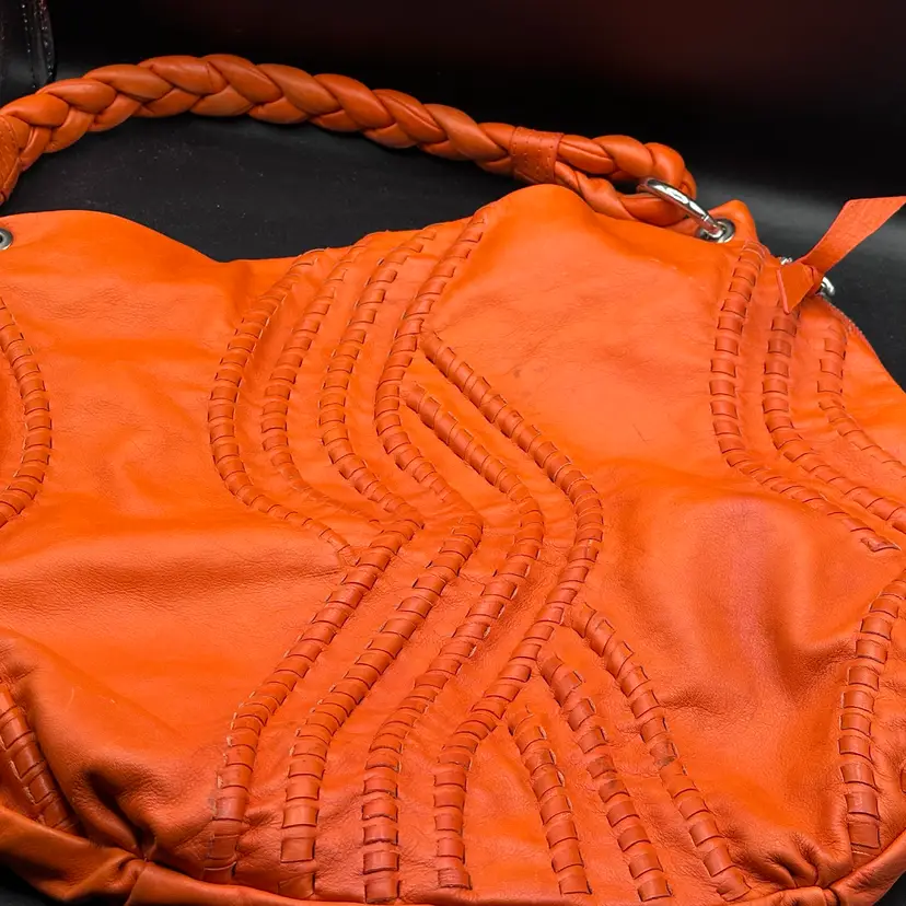 Fenn Wright Manson Orange Leather Hobo Bag Braided Handle Bohemia