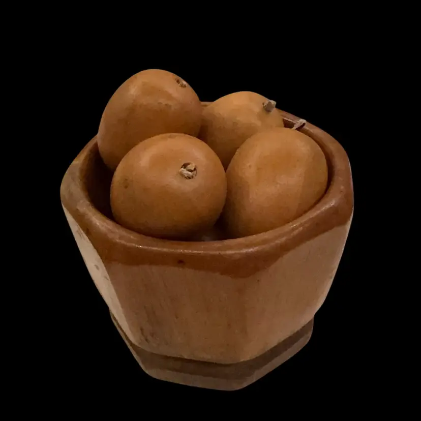 Vintage Small Wooden Bowl With Fruit