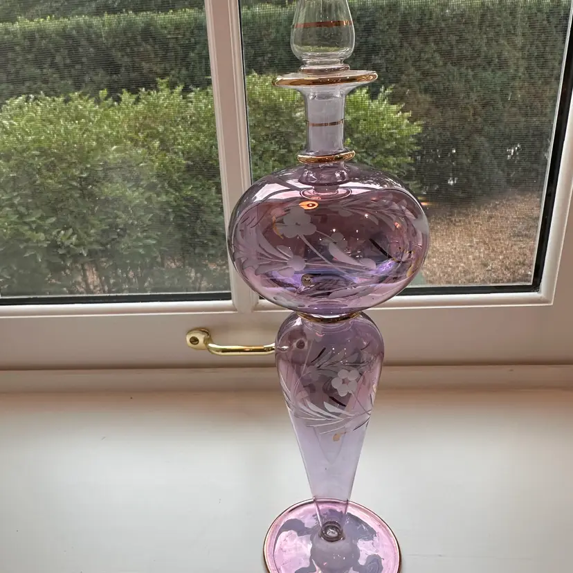 Vintage Lavender Etched Glass Decanter