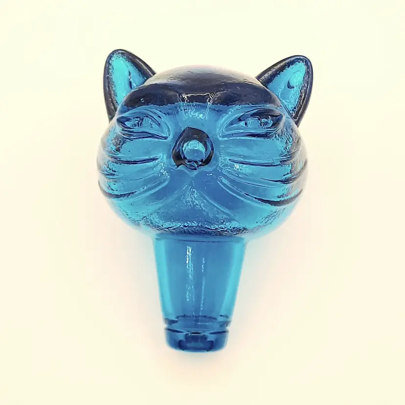 Teal Blue Glass MCM Cat Head Stopper AS IS