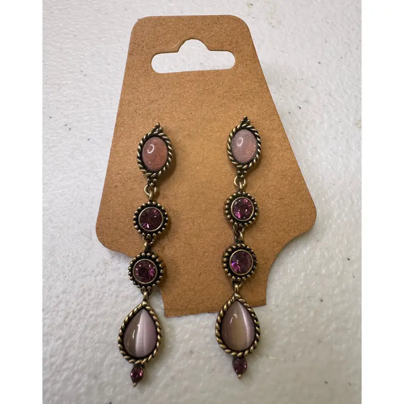 Vintage 1928 Co. Lavender Purple Crystal Glass Multi Tier Drop Post Earrings