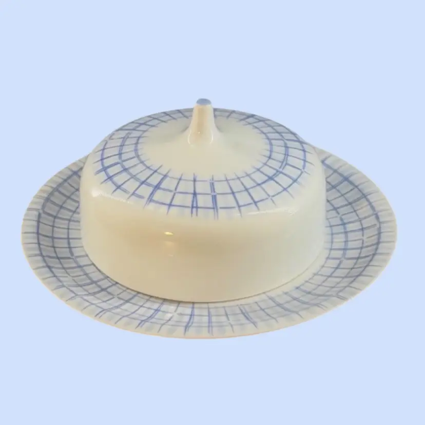 #348- Vintage Butter Cheese Dish By Schirnding (West Germany)Schottisch Blau (Scottish Blue) Pattern Schirnding, Bavaria 1970-1990s