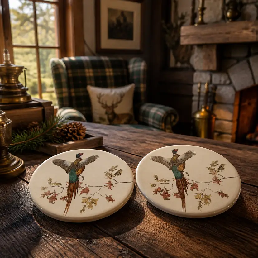 Vintage Ceramic Decorative Delano Studios Plates/Trivets w/ Pheasant Design, 6"