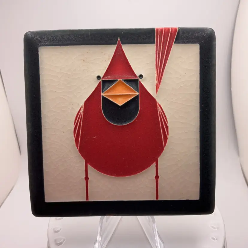 POW1 Motawi Tileworks 4x4 Red Male Cardinal Charley Harper Minimal Realist Art Tile