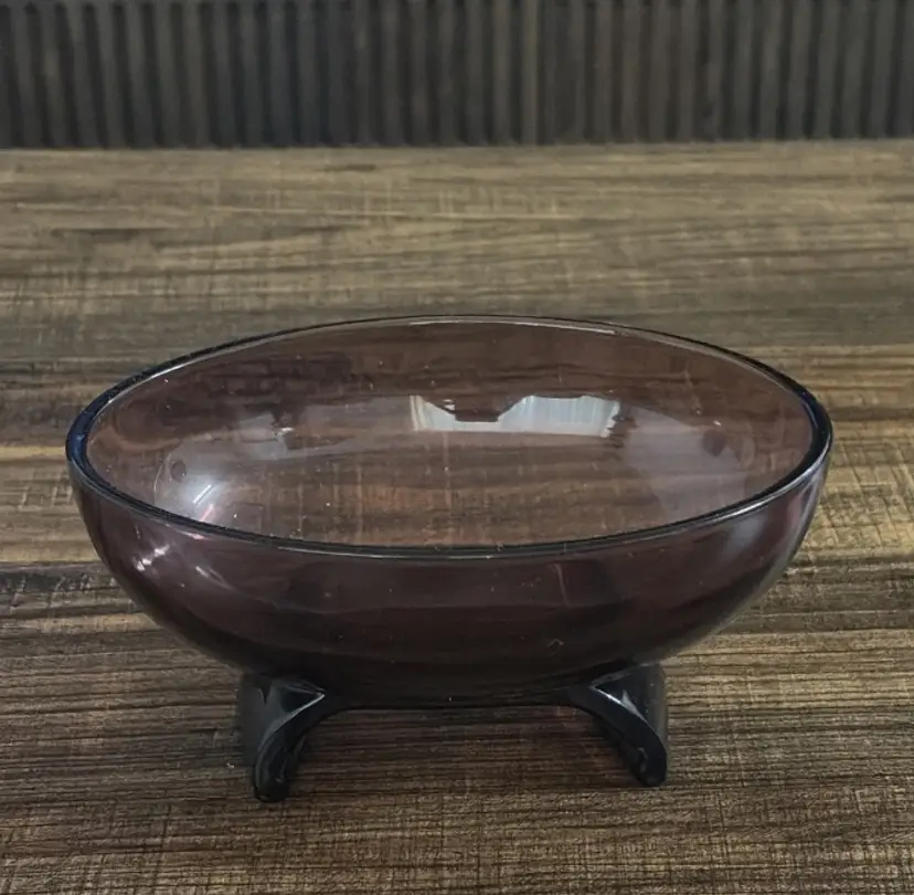 Vintage Viking Glass #1048 Scroll Oval Bowl Amethyst Purple Footed MCM 1954