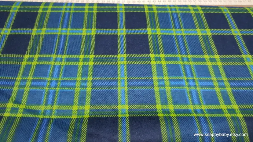 Navy Green Plaid Flannel Fabric Remnant - 100% Cotton - Choose Size - Soft Craft & Quilting Fabric