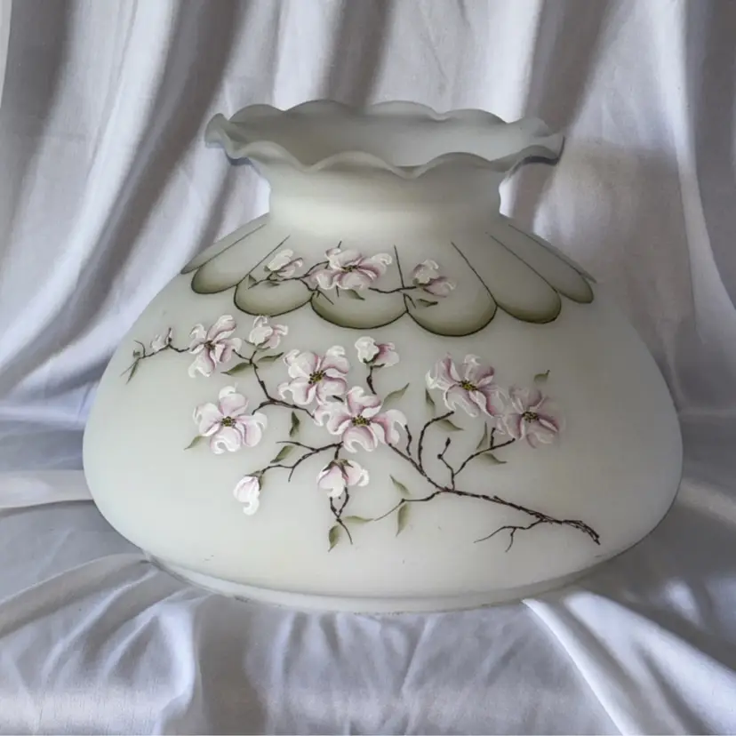 Hurricane Lamp Shade Hand Painted Cherry Blossoms Gone With The Wind Glass