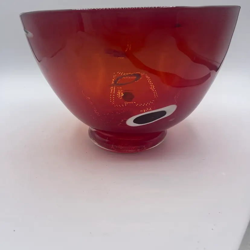 12-Art Glass Bowl Deep Amber  With Millefiori  5.75” x 8” Stunning!